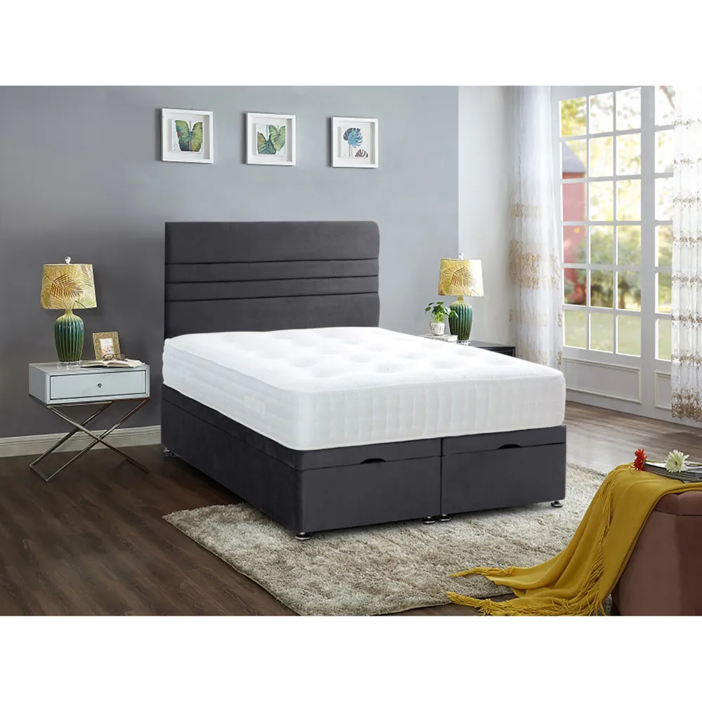 Napster King Size Ottoman Bed with Storage - Silver, Velvet