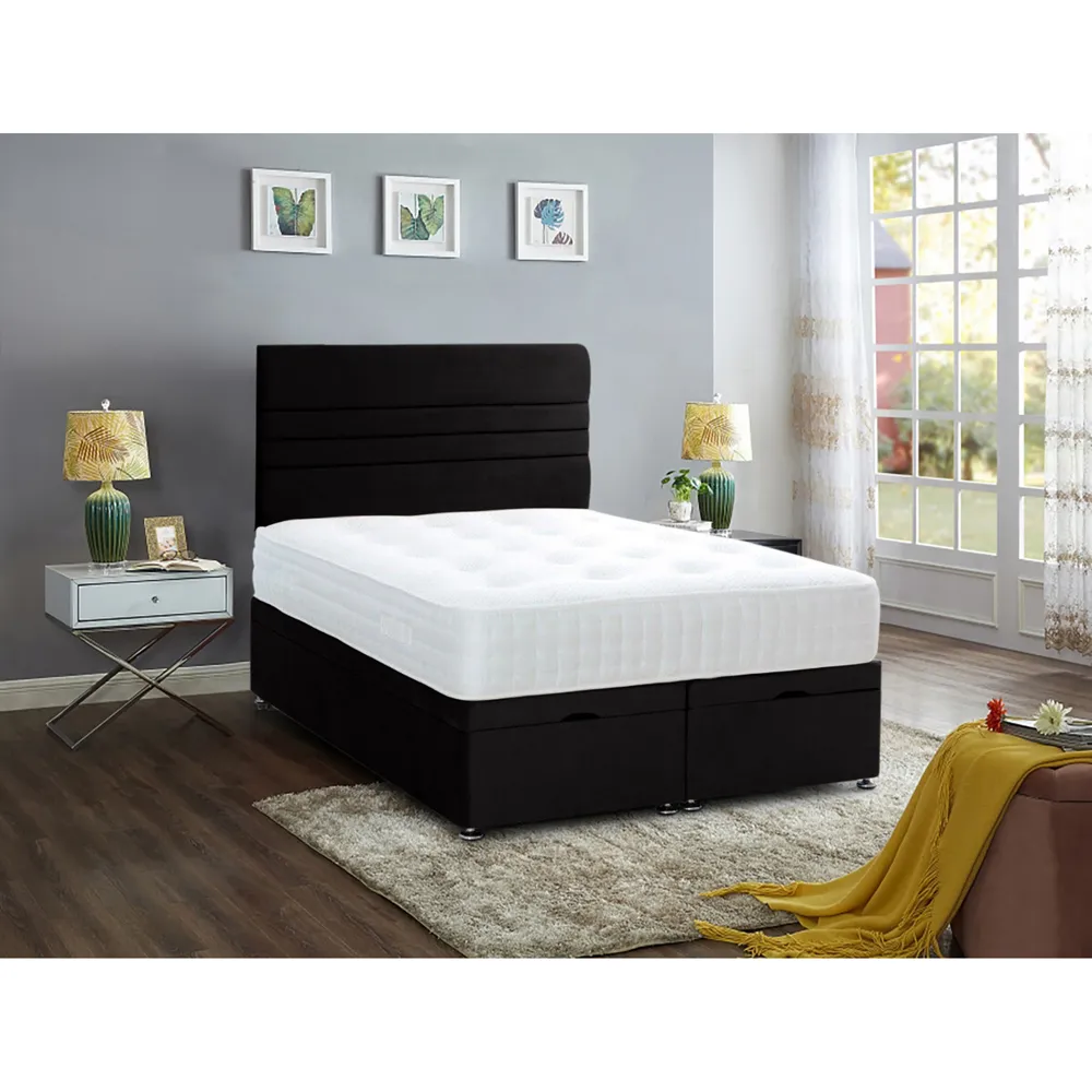 Napster Single Ottoman Bed with Storage - Black, Velvet