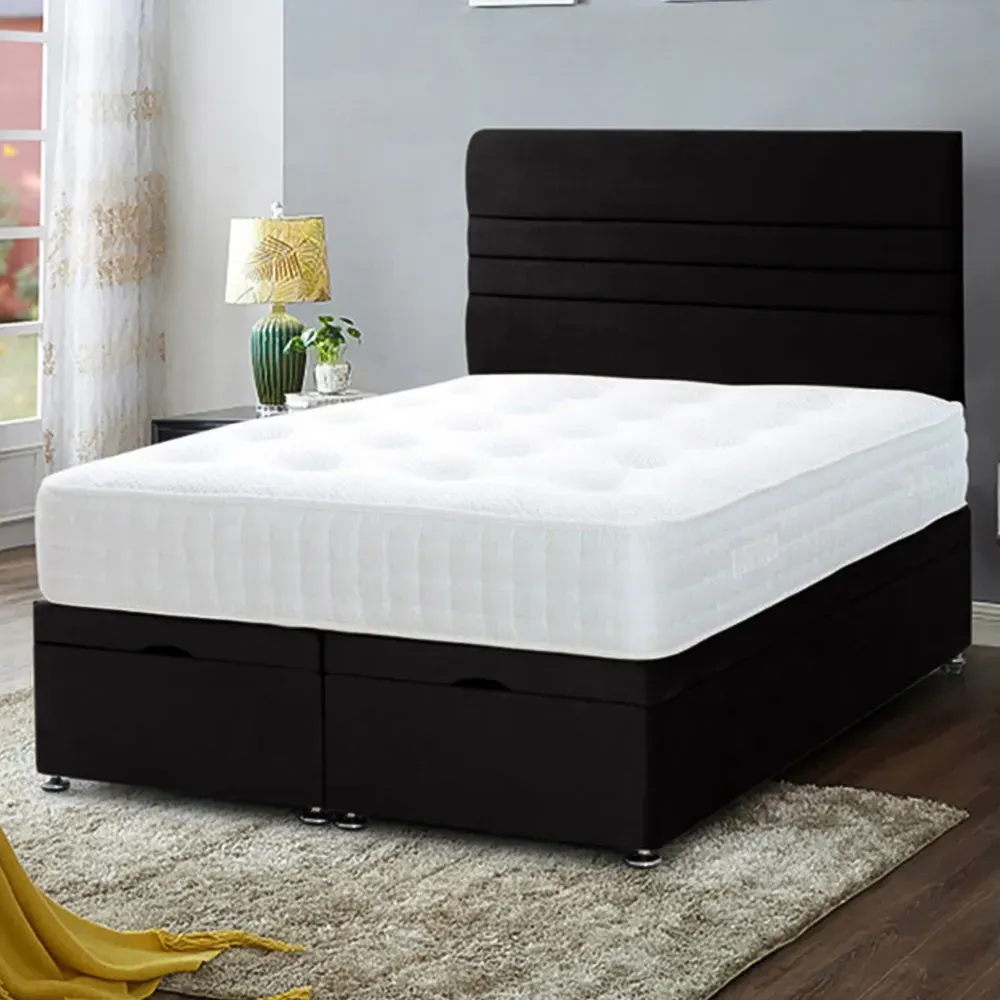 Napster Single Ottoman Bed with Storage - Black, Velvet