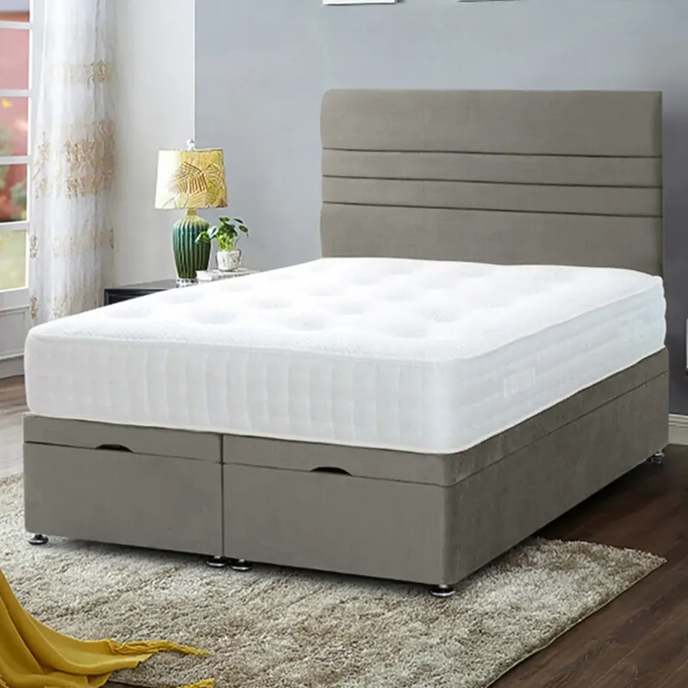 Napster Single Ottoman Bed with Storage - Grey, Velvet