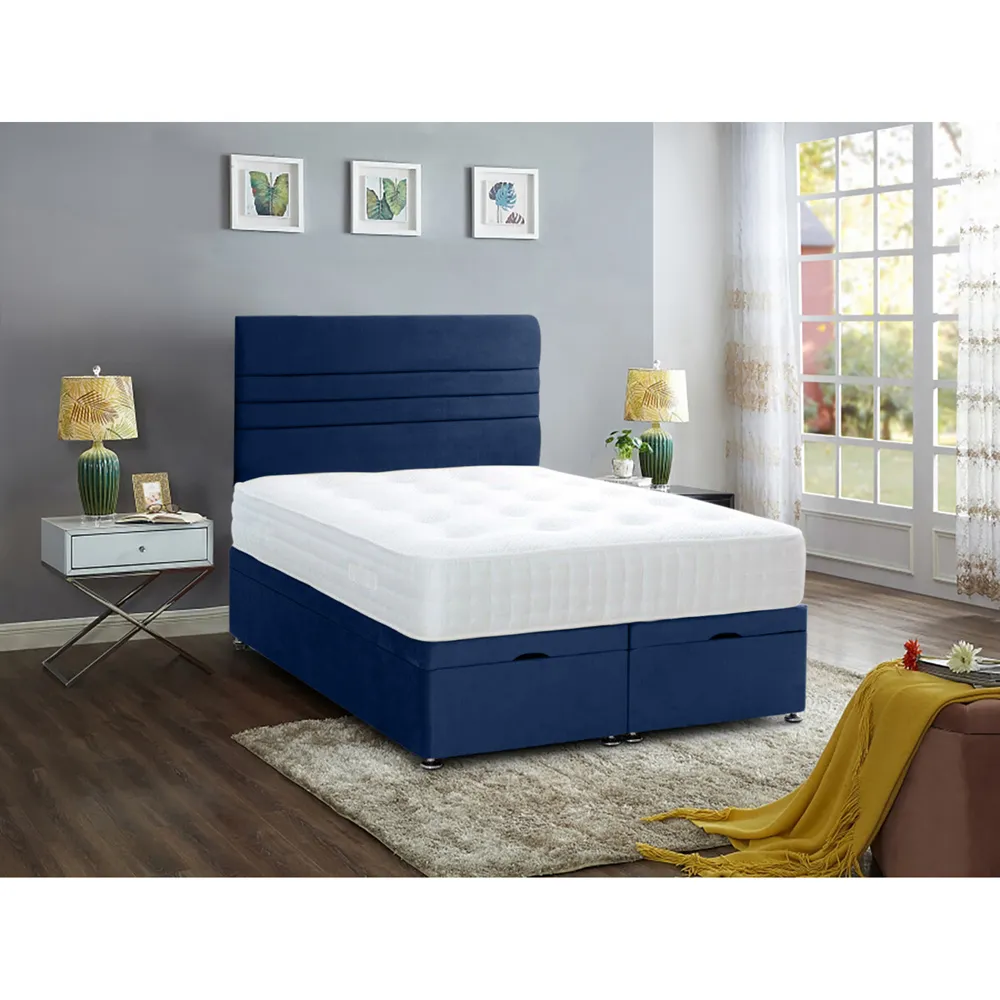 Napster Single Ottoman Bed with Storage - Sapphire, Velvet