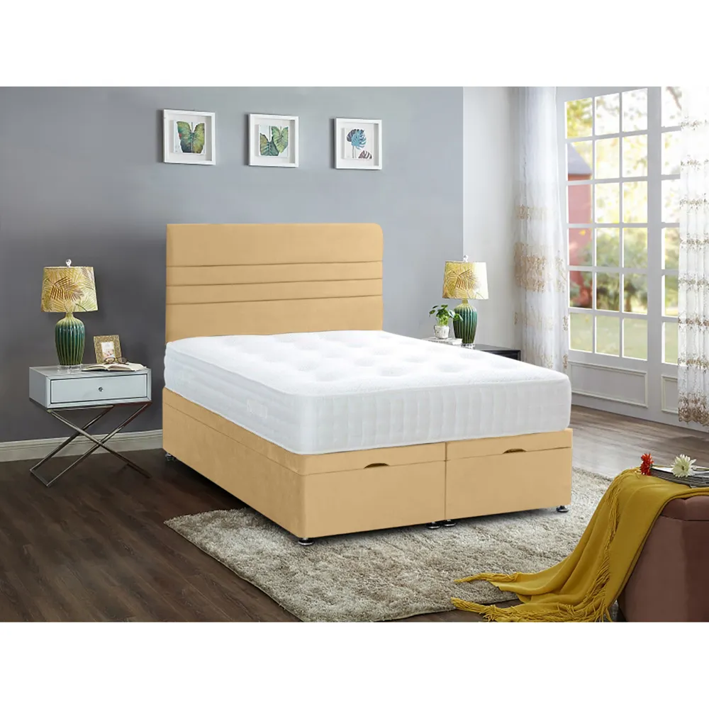 Napster Small Double Ottoman Bed with Storage - Beige, Velvet