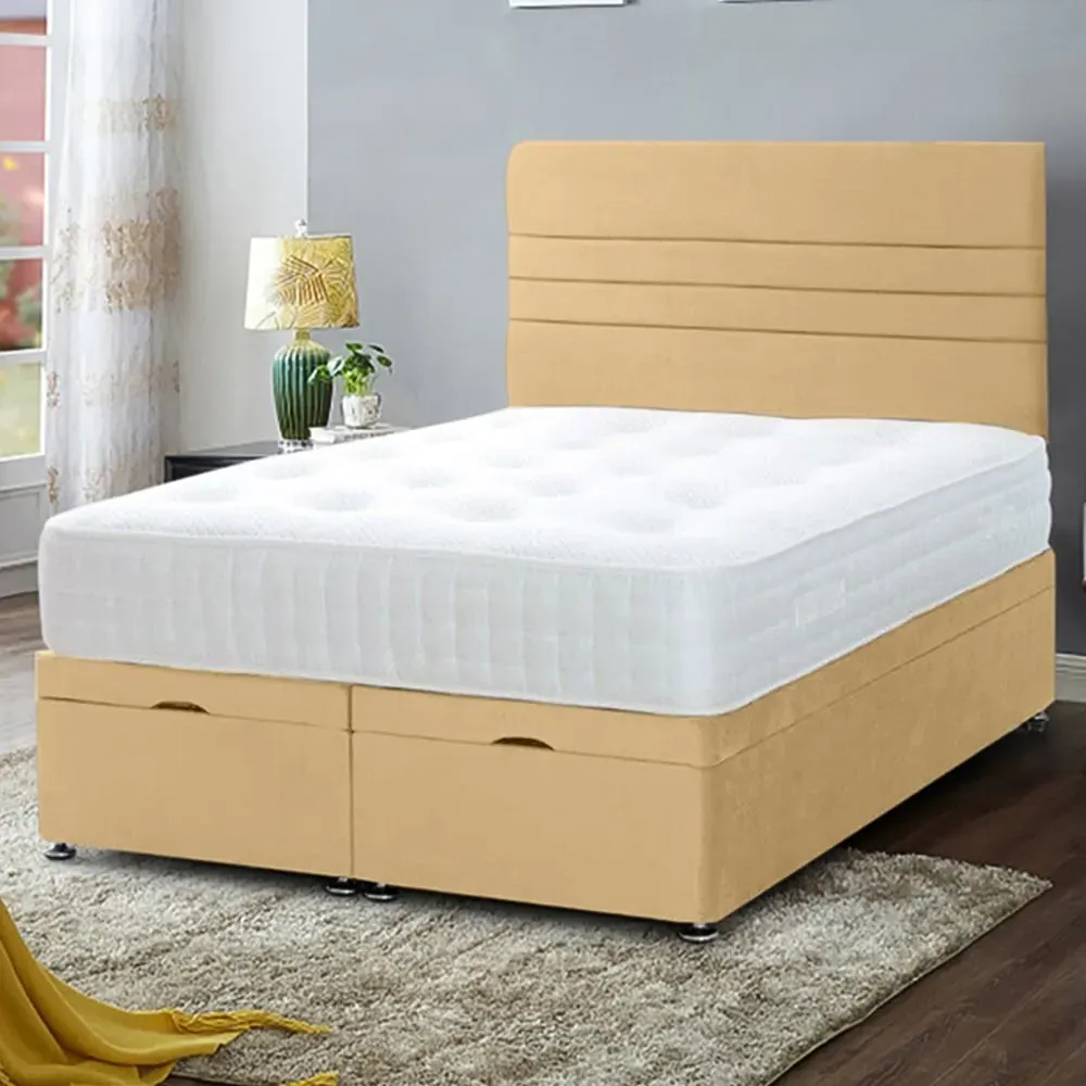 Napster Small Double Ottoman Bed with Storage - Beige, Velvet
