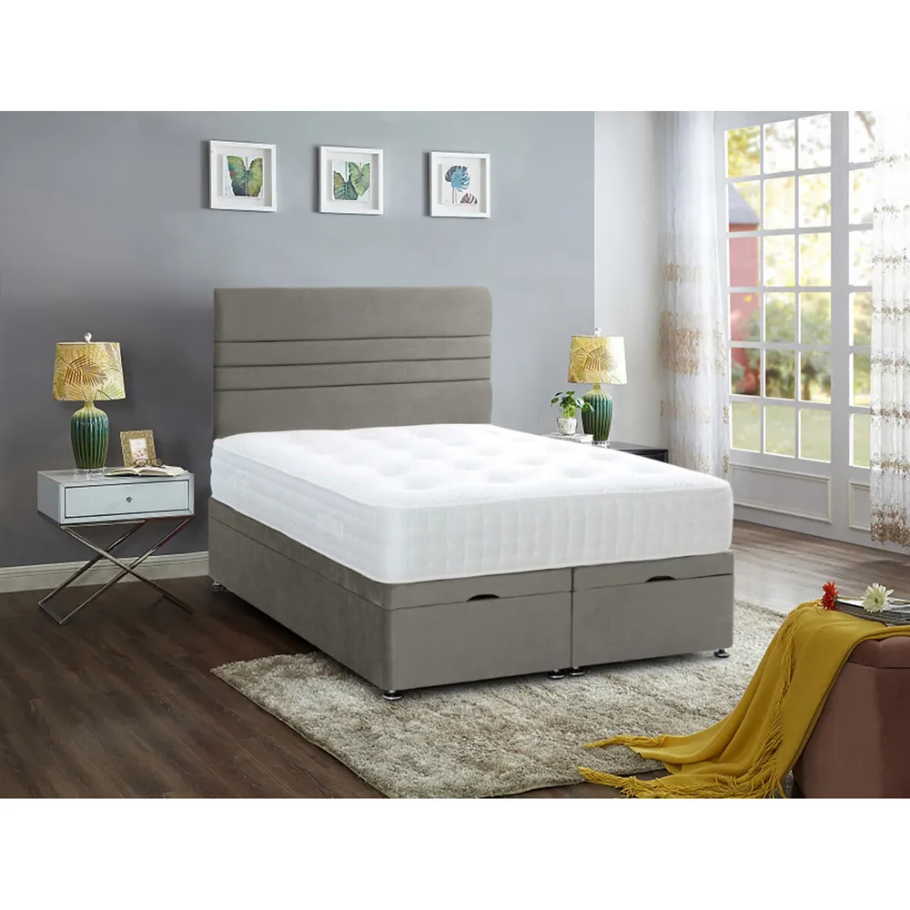 Napster Small Double Ottoman Bed with Storage - Grey, Velvet