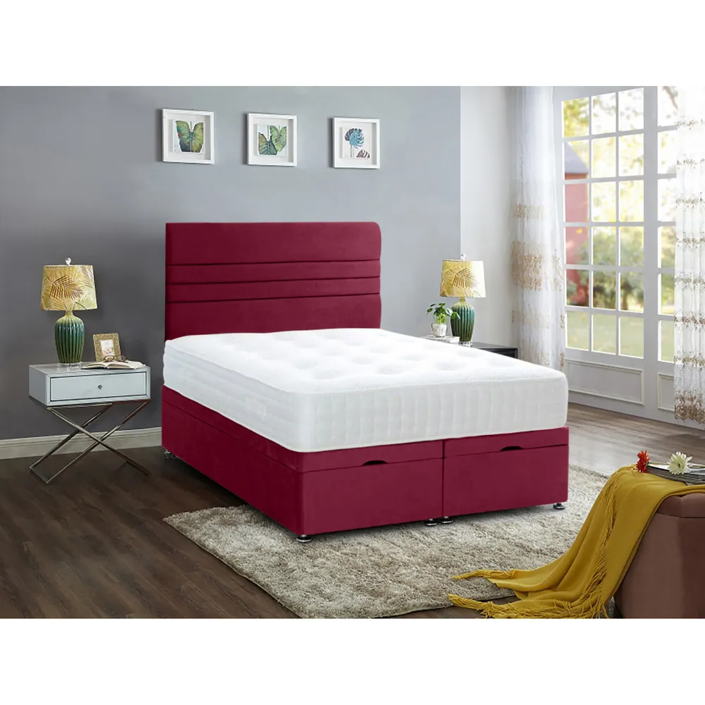 Napster Small Double Ottoman Bed with Storage - Maroon, Velvet