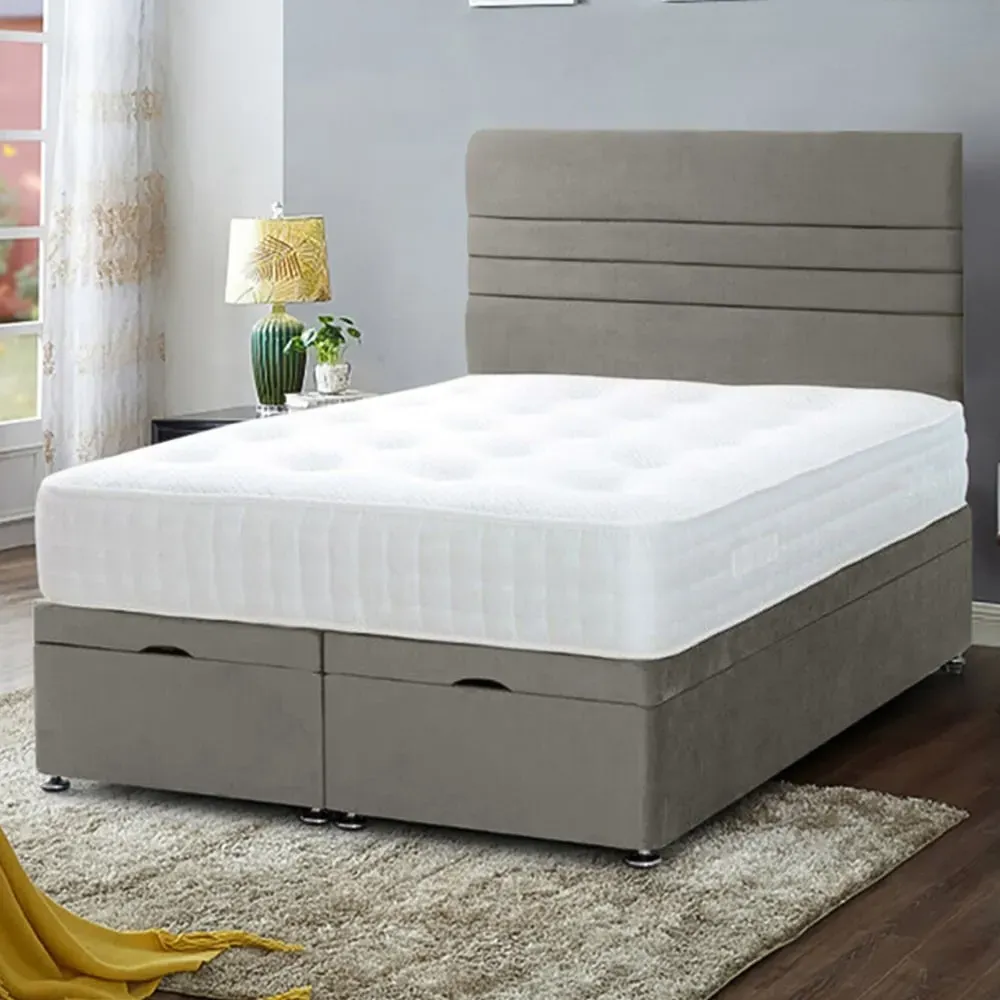 Napster Super King Size Ottoman Bed with Storage - Grey, Velvet