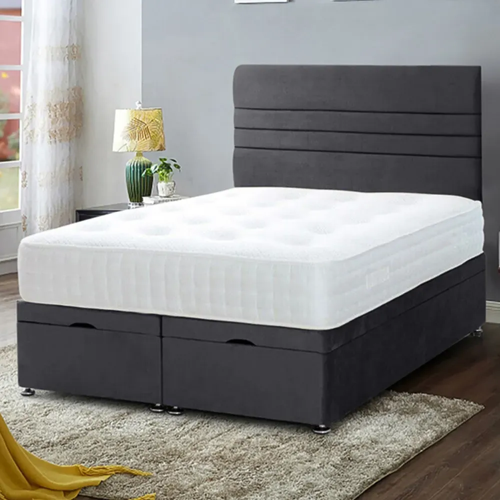 Napster Super King Size Ottoman Bed with Storage - Silver, Velvet