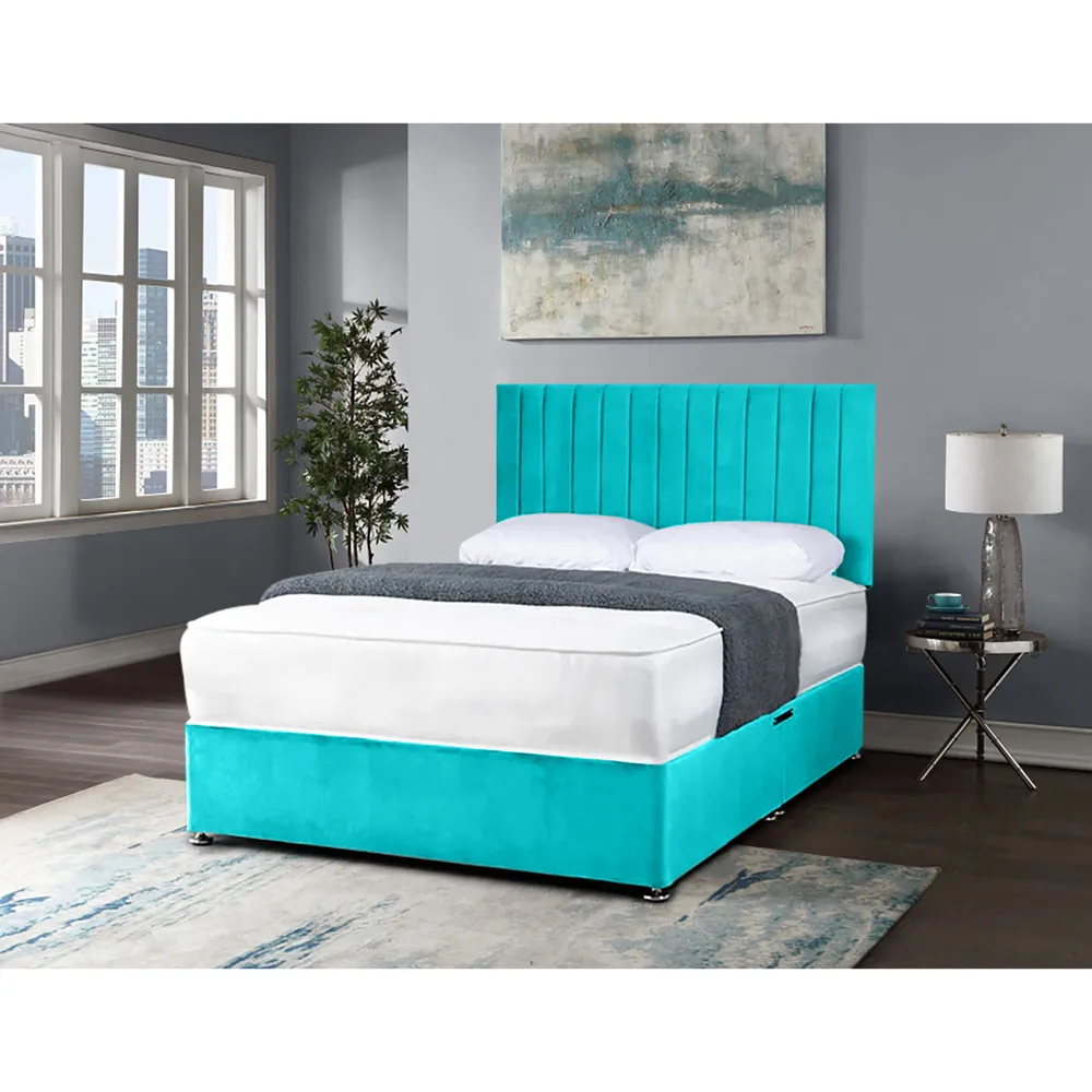 Naptime Double Divan Bed with Lined Headboard - Green, Velvet