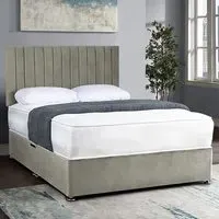 Naptime Double Divan Bed with Lined Headboard - Grey, Velvet