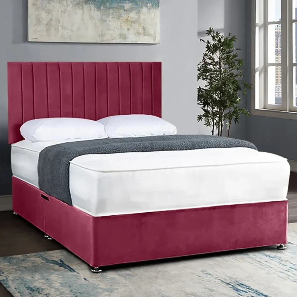 Naptime Double Divan Bed with Lined Headboard - Maroon, Velvet