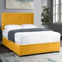 Naptime Double Divan Bed with Lined Headboard - Yellow, Velvet