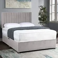 Naptime King Size Divan Bed with Lined Headboard - Silver, Velvet