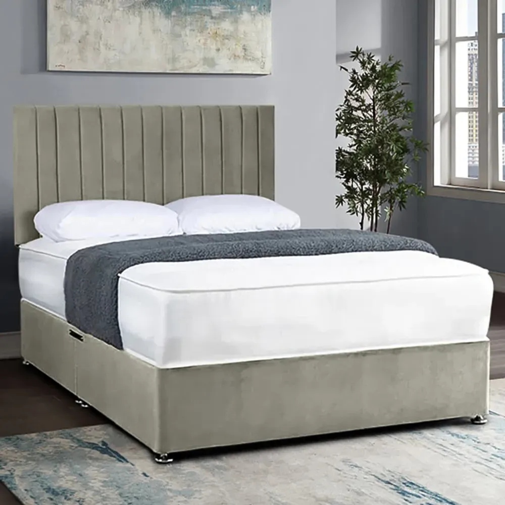 Naptime Single Divan Bed with Lined Headboard - Grey, Velvet