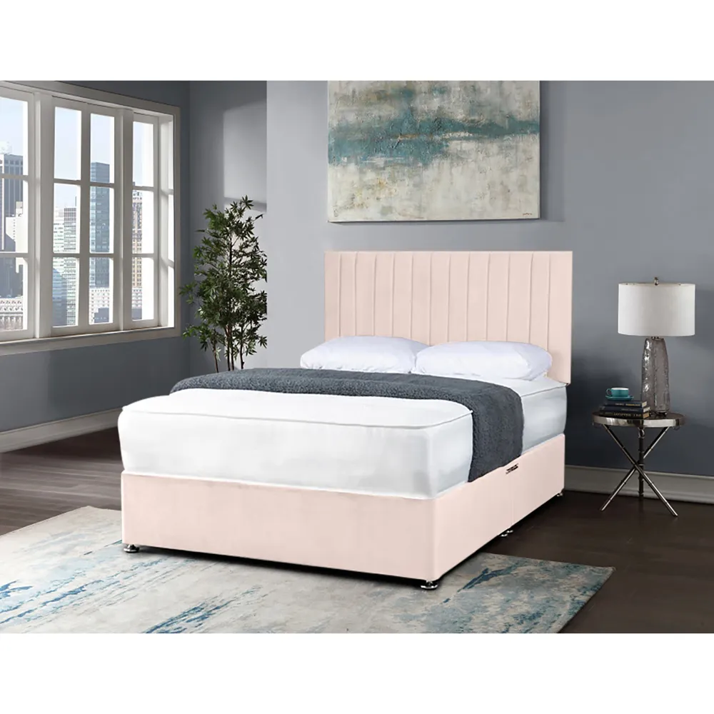 Naptime Small Double Divan Bed with Lined Headboard - Pink, Velvet