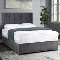 Naptime Small Double Divan Bed with Lined Headboard - Silver, Velvet