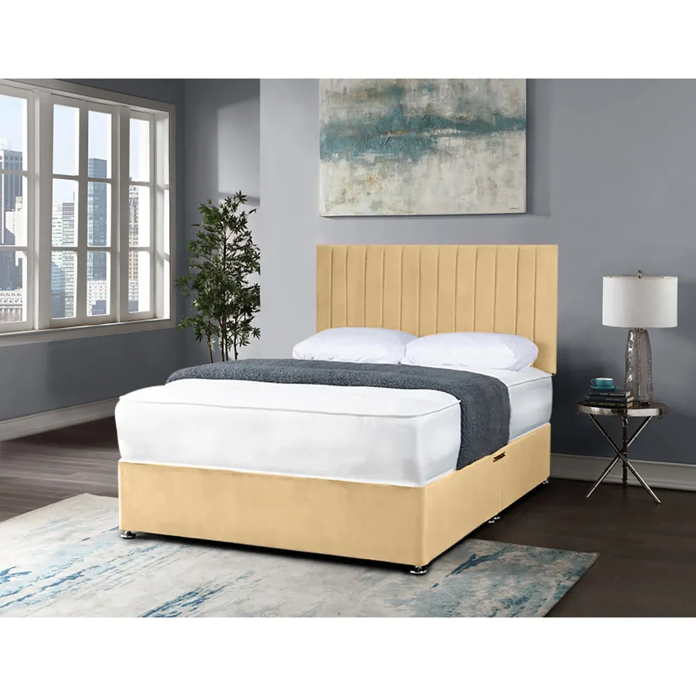 Naptime Super King Size Divan Bed with Lined Headboard - Beige, Velvet