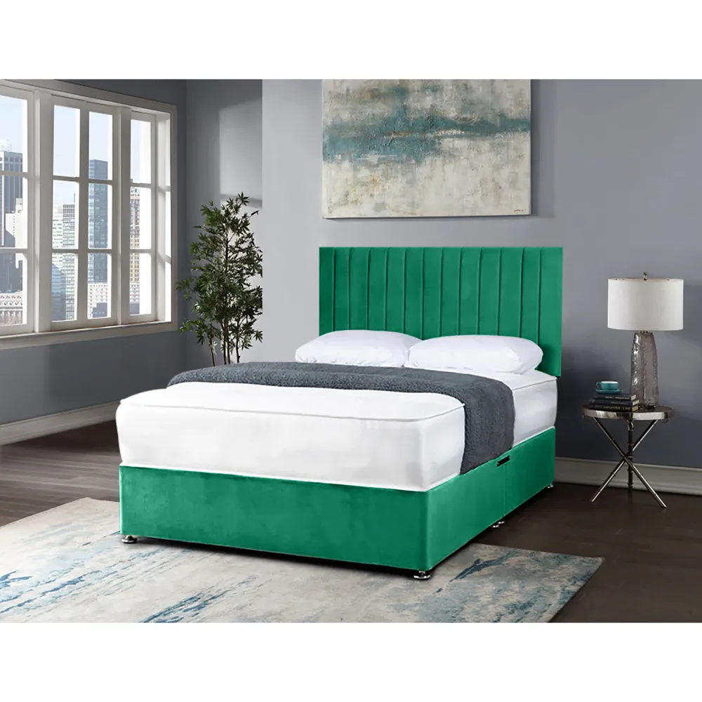 Naptime Super King Size Divan Bed with Lined Headboard - Green, Velvet