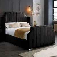 Nelly Double Bed Frame with Winged Headboard - Black, Velvet