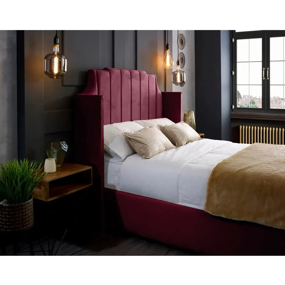 Nelly Double Bed Frame with Winged Headboard - Brown, Velvet