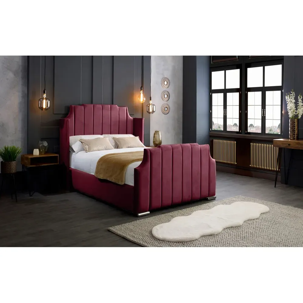 Nelly King Size Bed Frame with Winged Headboard - Brown, Velvet