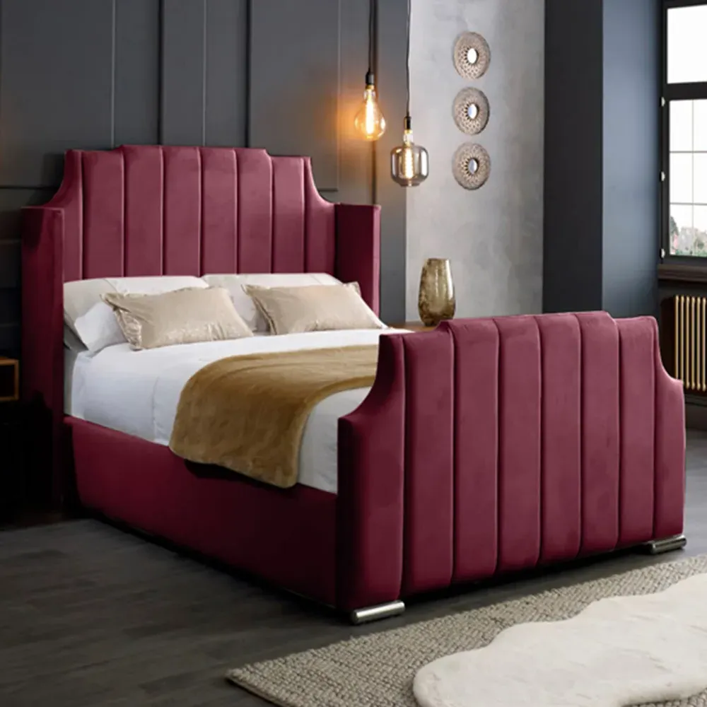 Nelly King Size Bed Frame with Winged Headboard - Brown, Velvet