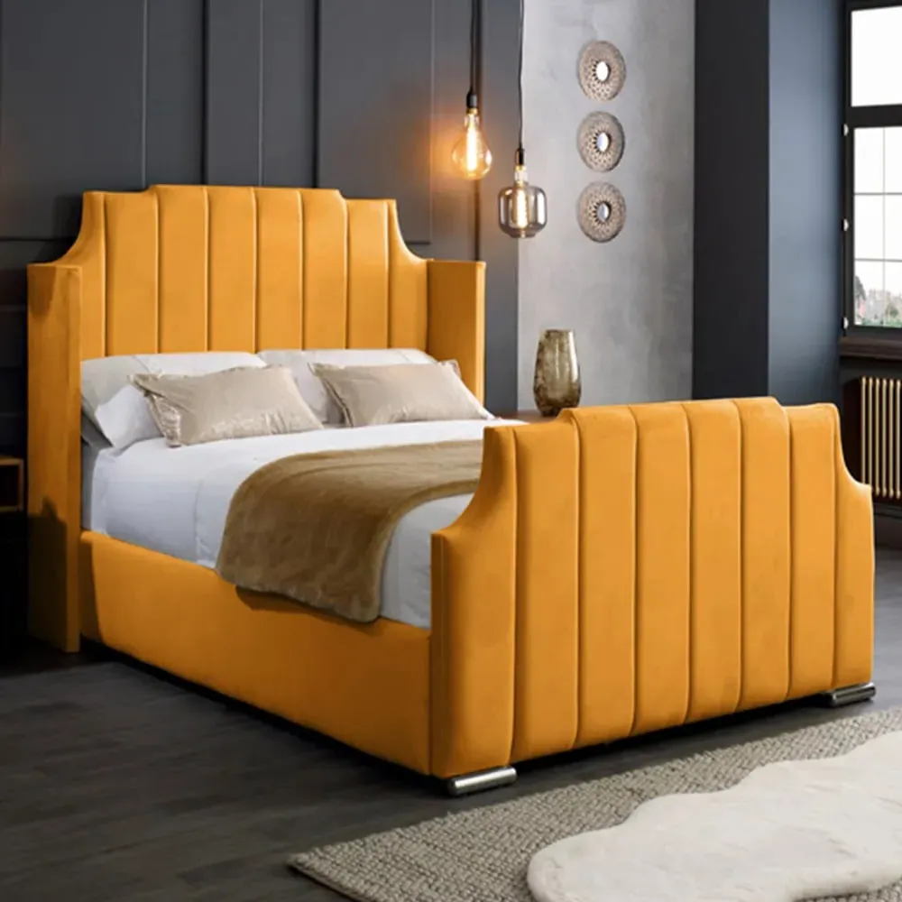 Nelly King Size Bed Frame with Winged Headboard - Orange, Velvet