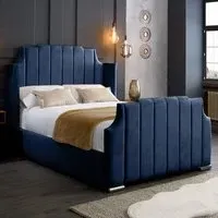 Nelly Super King Size Bed Frame with Winged Headboard - Blue, Velvet