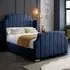 Nelly Super King Size Bed Frame with Winged Headboard - Blue, Velvet
