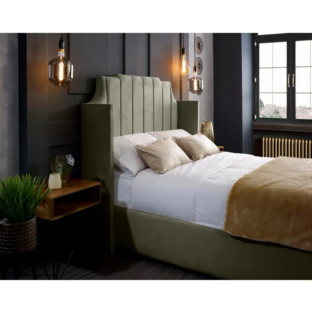 Nelly Super King Size Bed Frame with Winged Headboard - Grey, Velvet