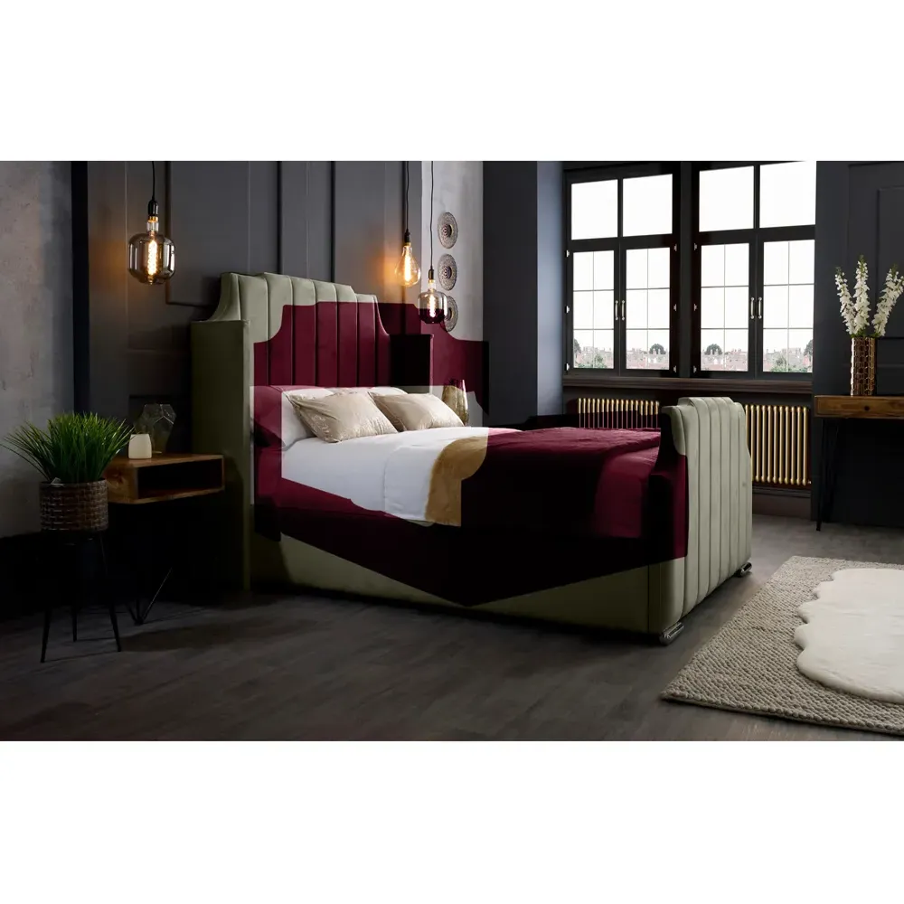 Nelly Super King Size Bed Frame with Winged Headboard - Grey, Velvet