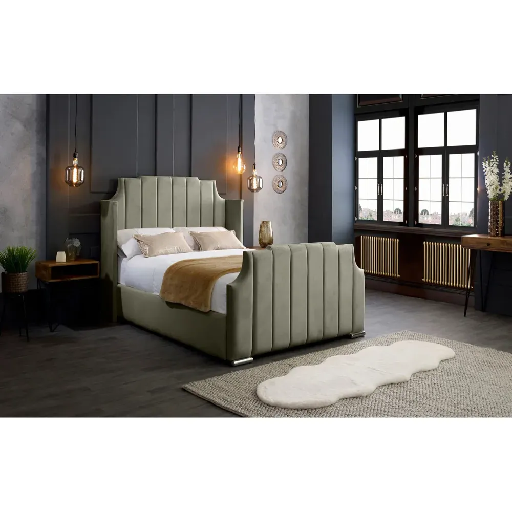 Nelly Super King Size Bed Frame with Winged Headboard - Grey, Velvet