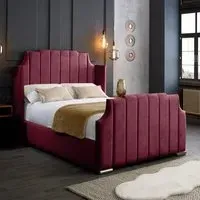 Nelly Super King Size Bed Frame with Winged Headboard - Maroon, Velvet