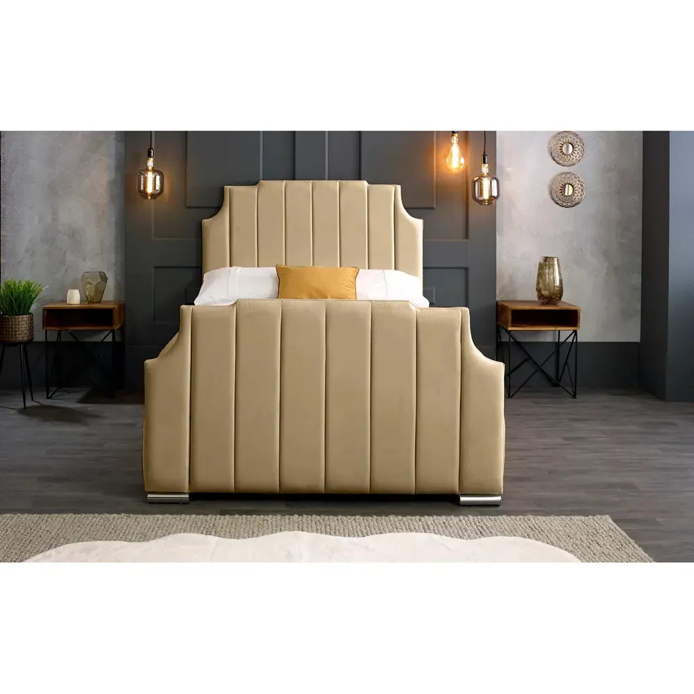 Nelson Double Bed Frame with Headboard - Beige, Velvet