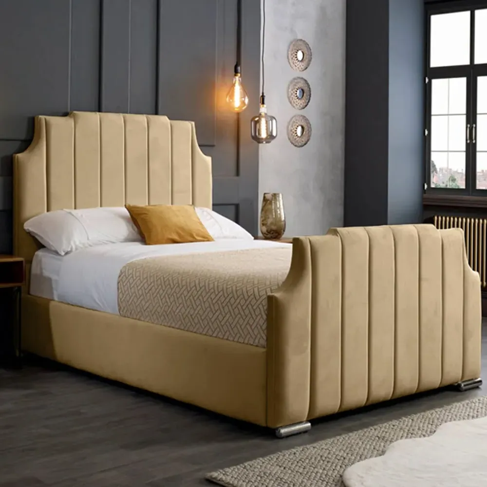 Nelson Double Bed Frame with Headboard - Beige, Velvet image