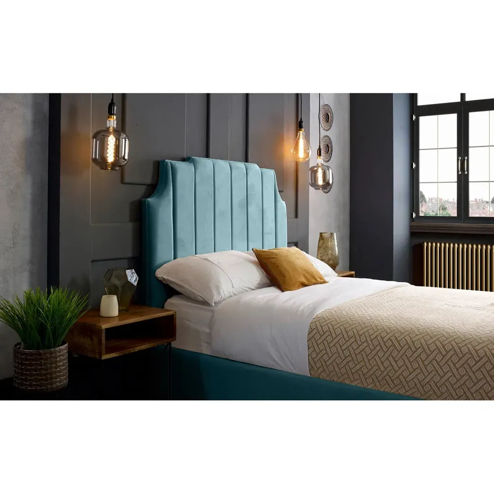 Nelson Double Bed Frame with Headboard - Blue, Velvet