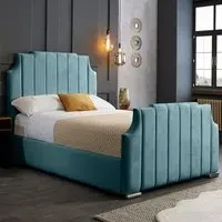 Nelson Double Bed Frame with Headboard - Blue, Velvet