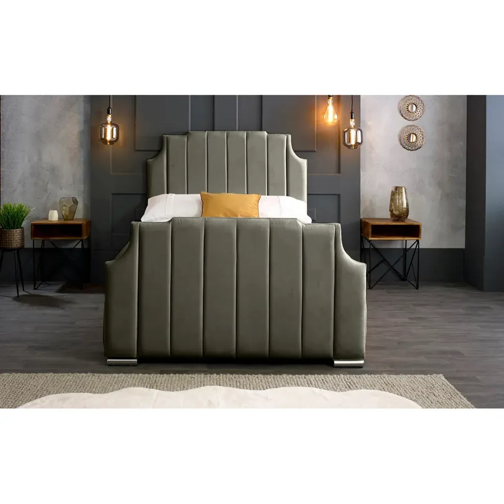 Nelson Double Bed Frame with Headboard - Grey, Velvet