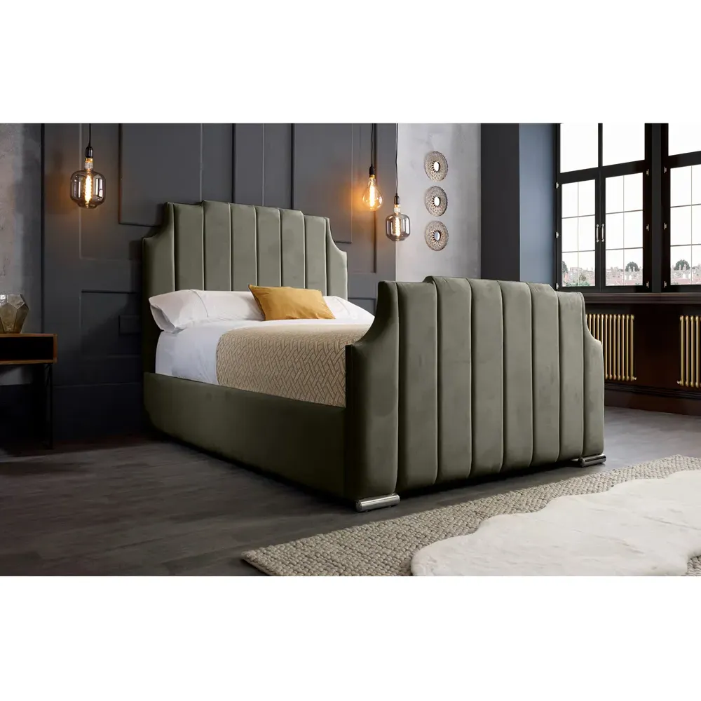 Nelson Double Bed Frame with Headboard - Grey, Velvet