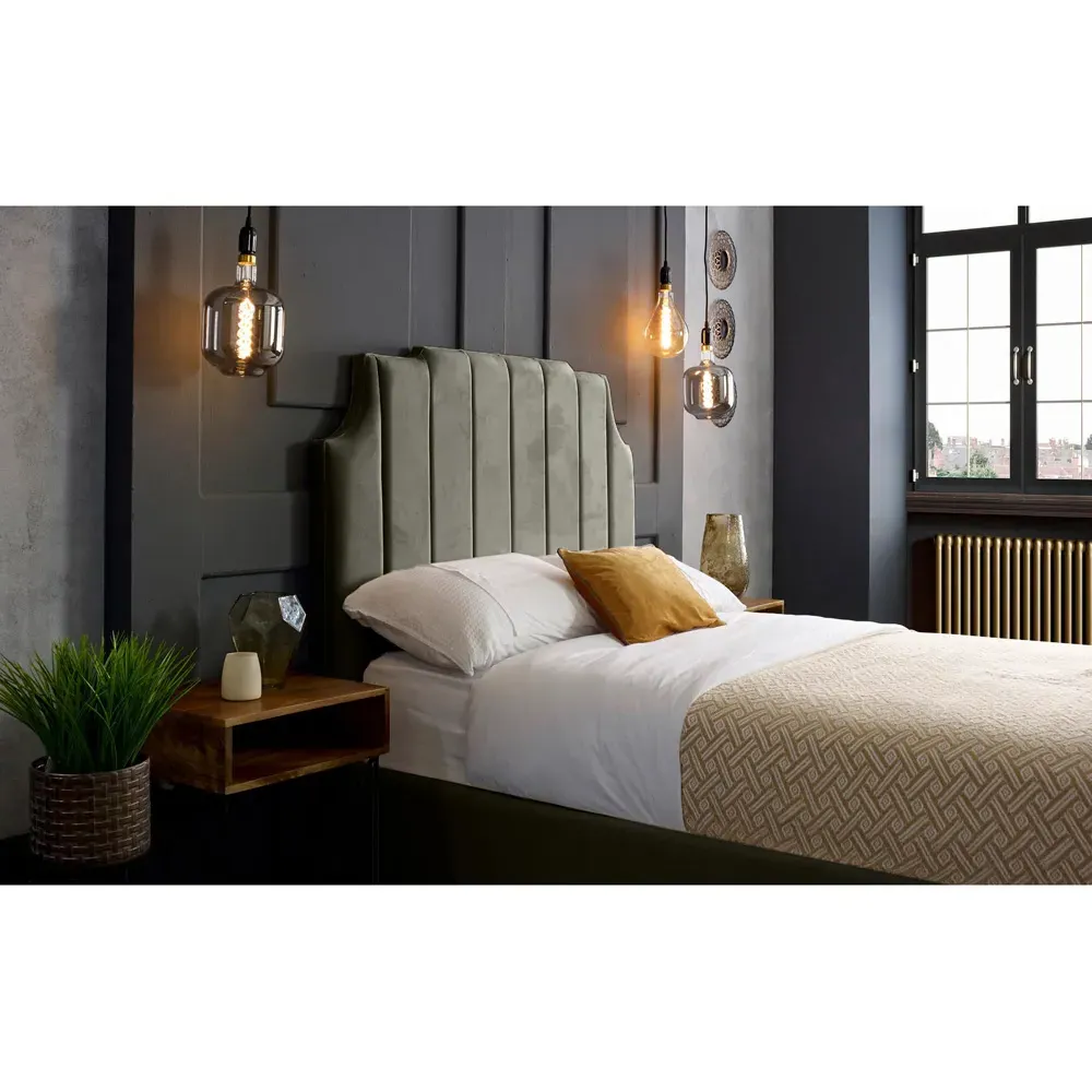 Nelson Double Bed Frame with Headboard - Grey, Velvet