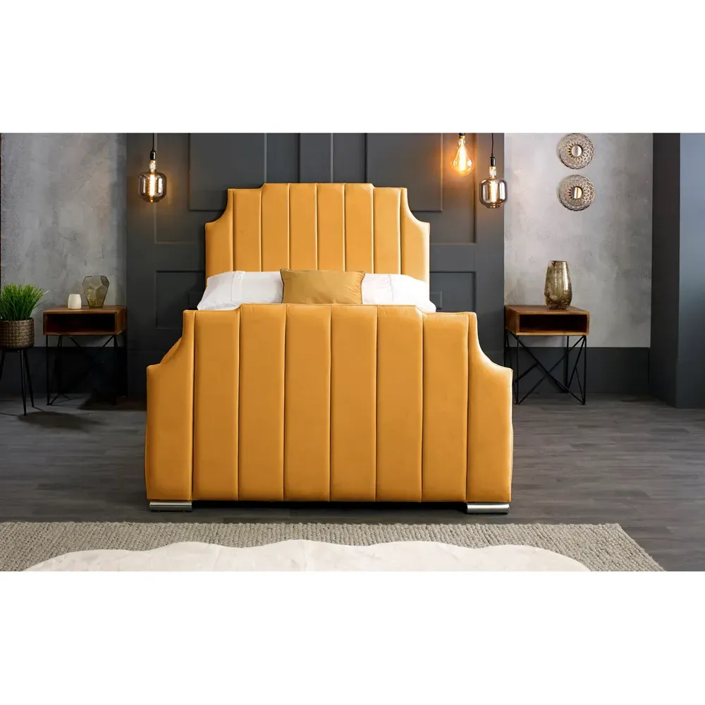 Nelson Double Bed Frame with Headboard - Orange, Velvet