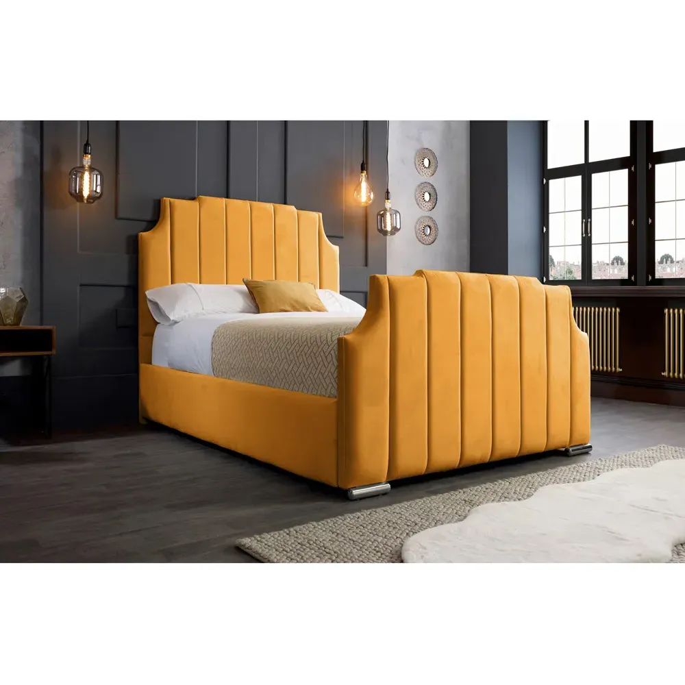 Nelson Double Bed Frame with Headboard - Orange, Velvet