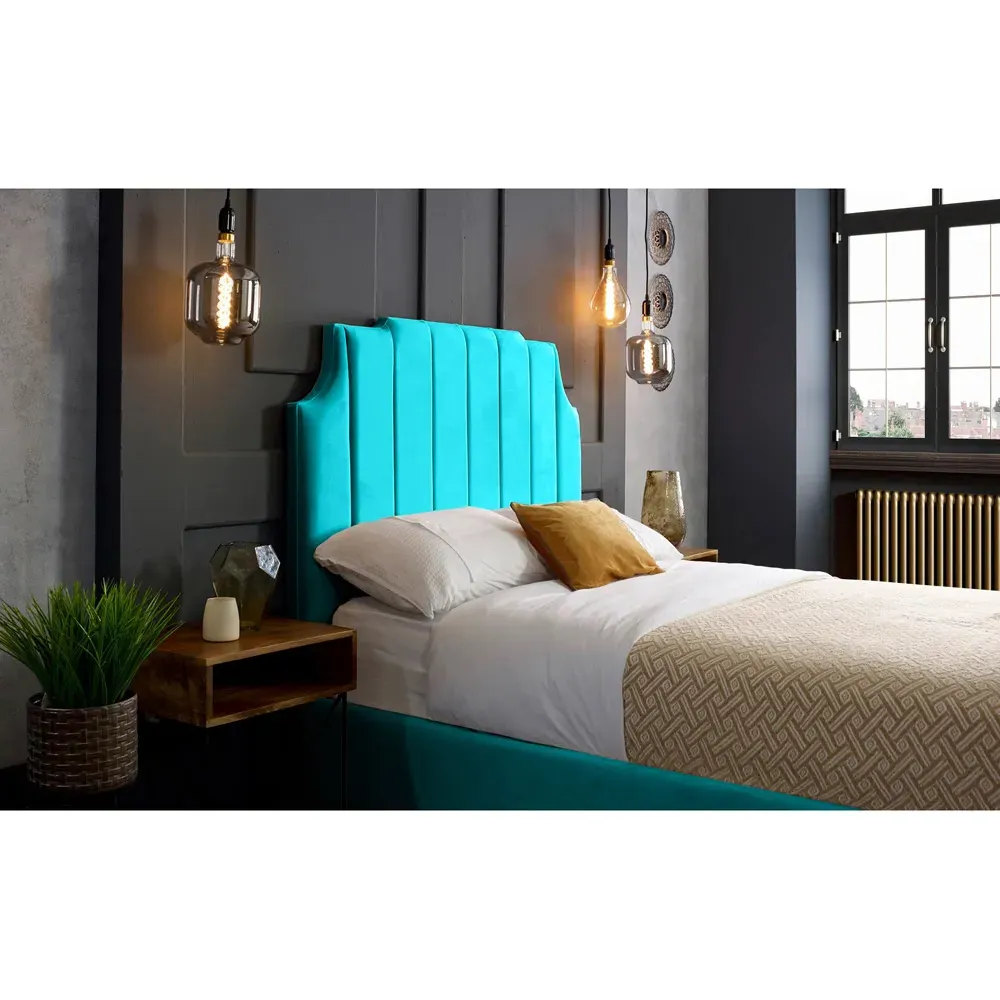 Nelson King Size Bed Frame with Headboard - Blue, Velvet