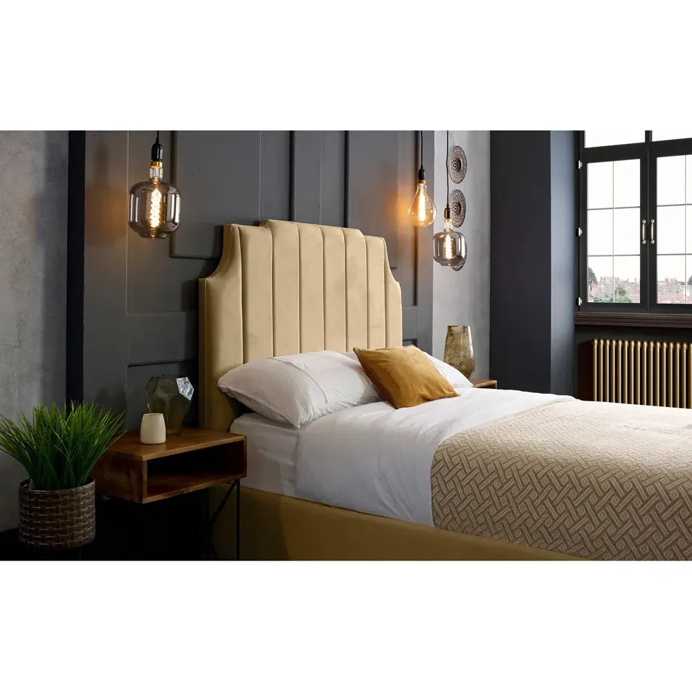 Nelson King Size Bed Frame with Headboard - Cream, Velvet