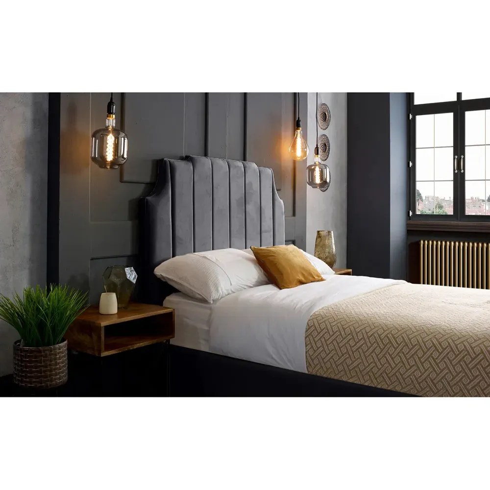 Nelson King Size Bed Frame with Headboard - Grey, Velvet