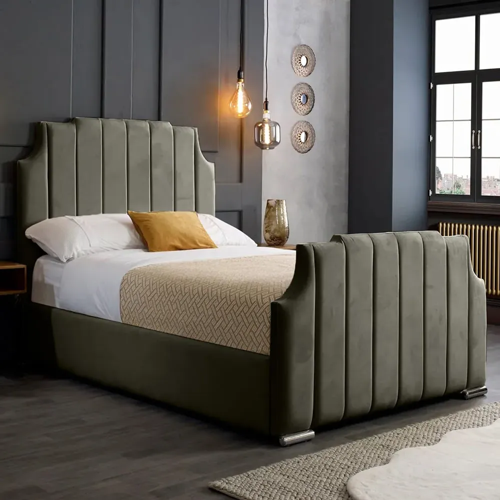 Nelson King Size Bed Frame with Headboard - Grey, Velvet