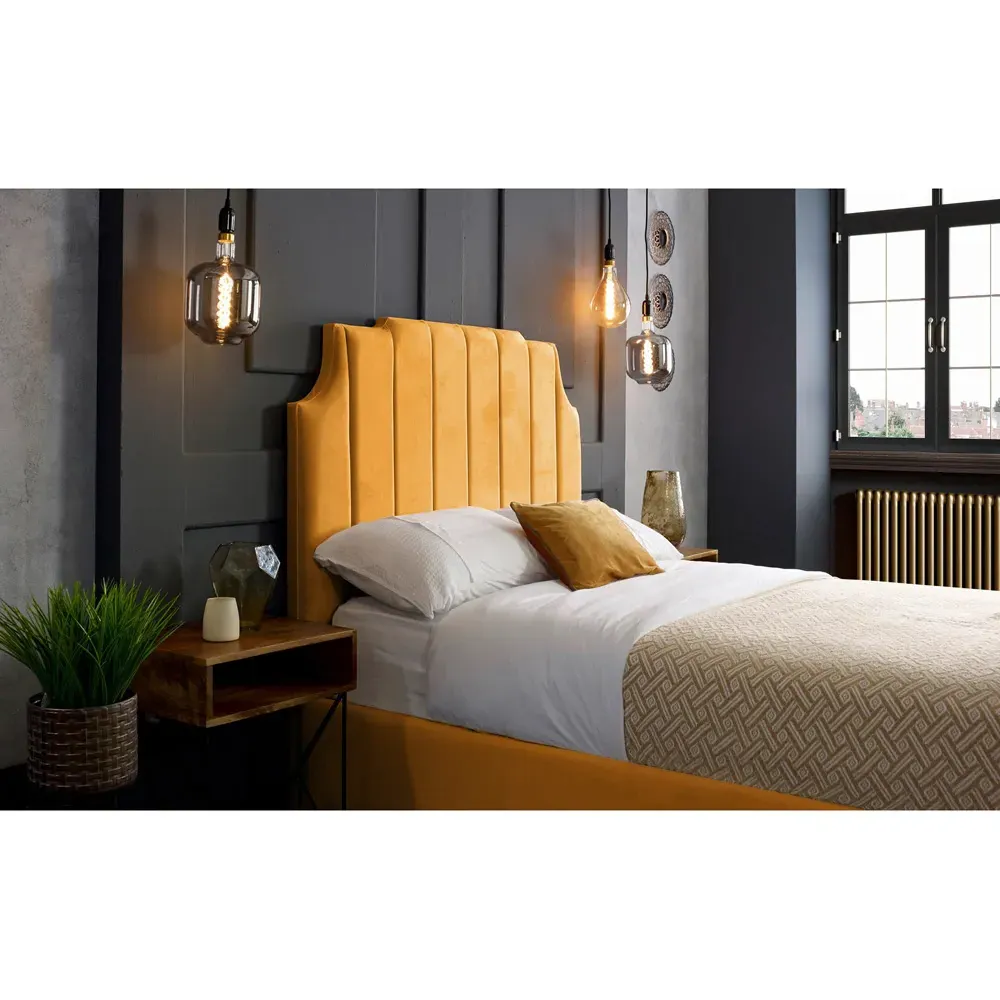 Nelson King Size Bed Frame with Headboard - Orange, Velvet