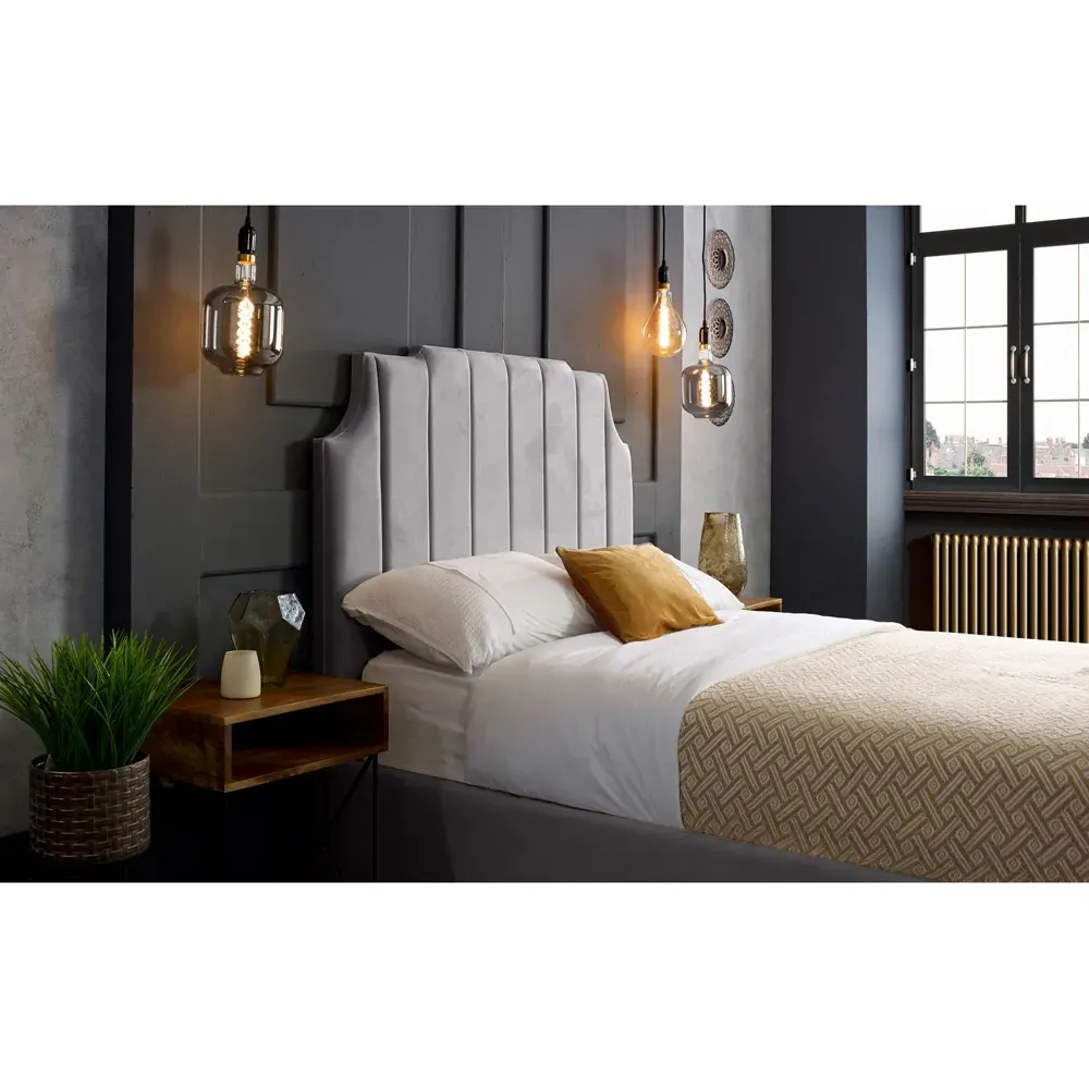 Nelson King Size Bed Frame with Headboard - Silver, Velvet