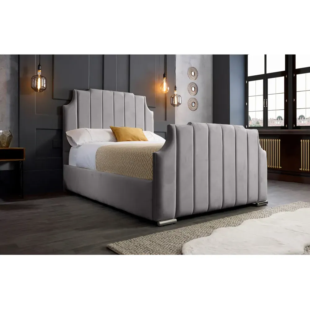 Nelson King Size Bed Frame with Headboard - Silver, Velvet