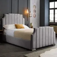 Nelson King Size Bed Frame with Headboard - Silver, Velvet