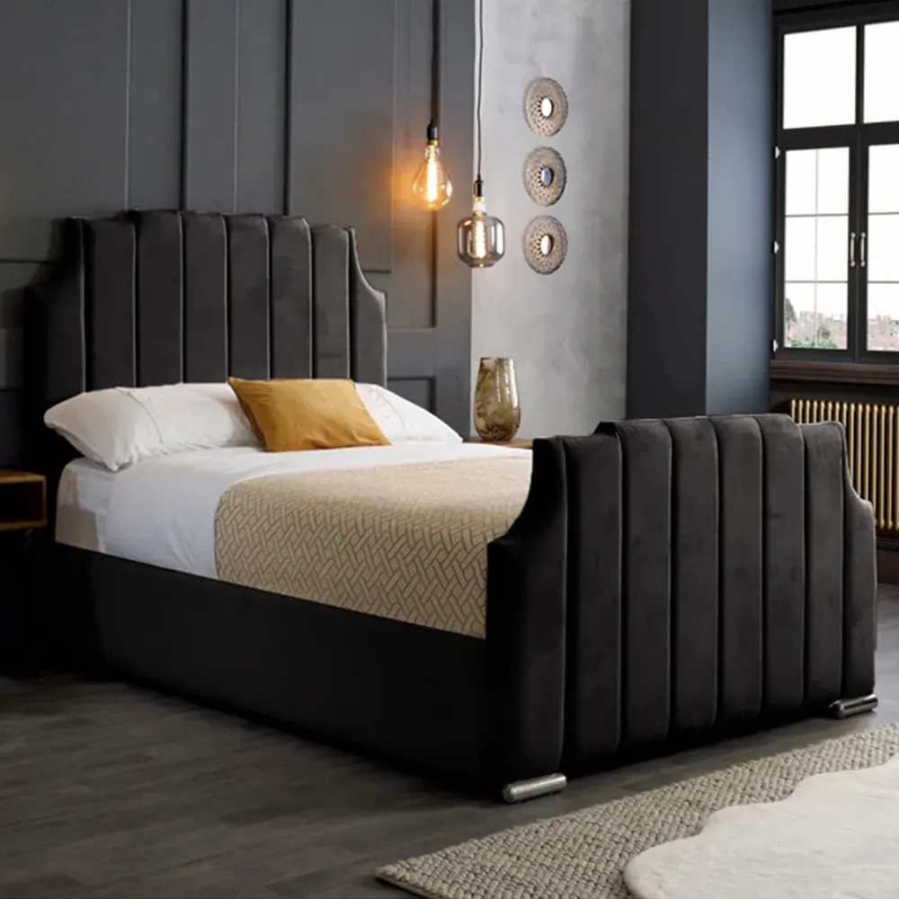 Nelson Super King Size Bed Frame with Headboard - Black, Velvet